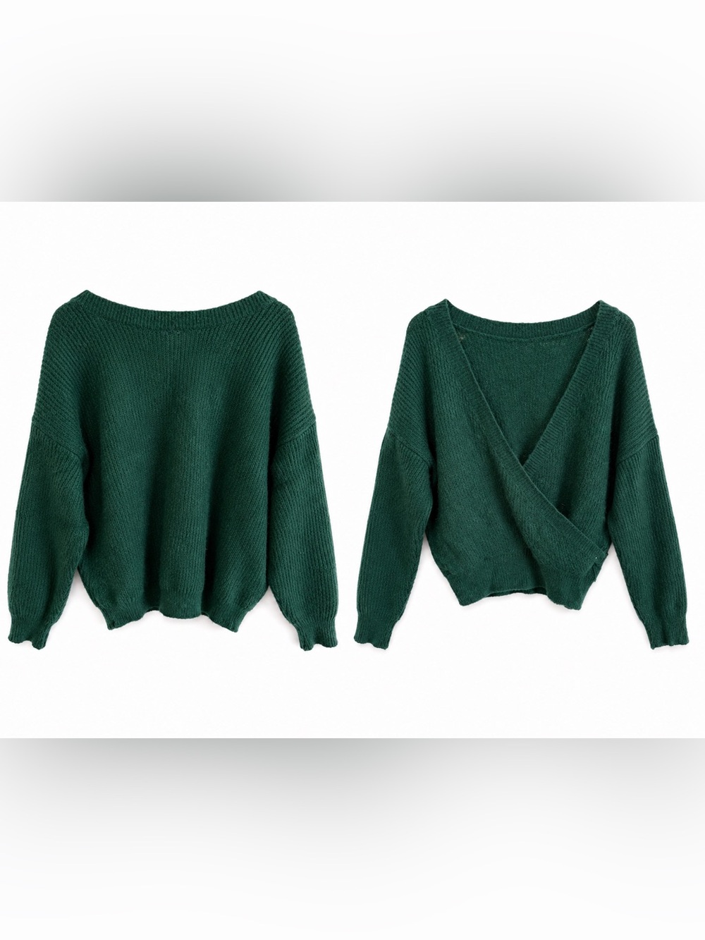 Opulence Paris Reversible Wrap-Back Mohair-Blend Sweater Dark Green Size S/M